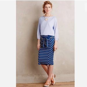 NWOT Anthropologie Tideline Pencil Skirt by Lilka blue white stripe tie waist